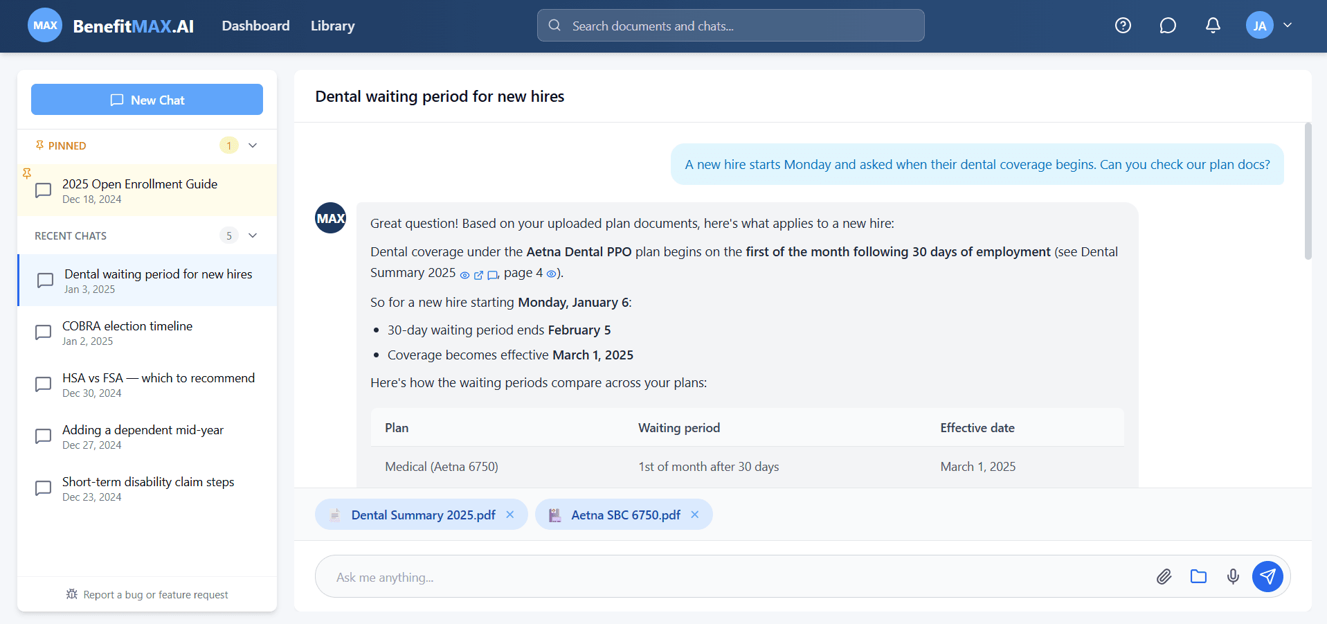 MAX Chat interface — ask questions and get answers from your documents
